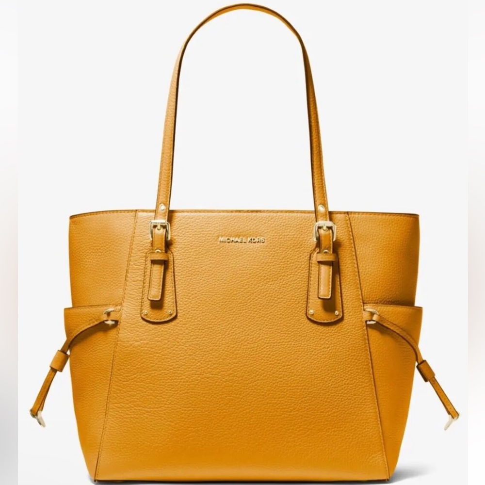 Michael Kors Voyage Travel Shoulder Tote Marigold Yellow Pebbled Leather - Picture 3 of 7